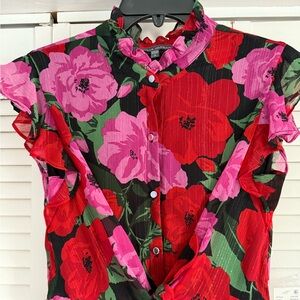 Julia Jordan Tea Length Floral Dress in Red and Pink